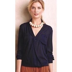 Maeve by Anthropologie Navy Tailored Front Cross Blouse - Size - 14